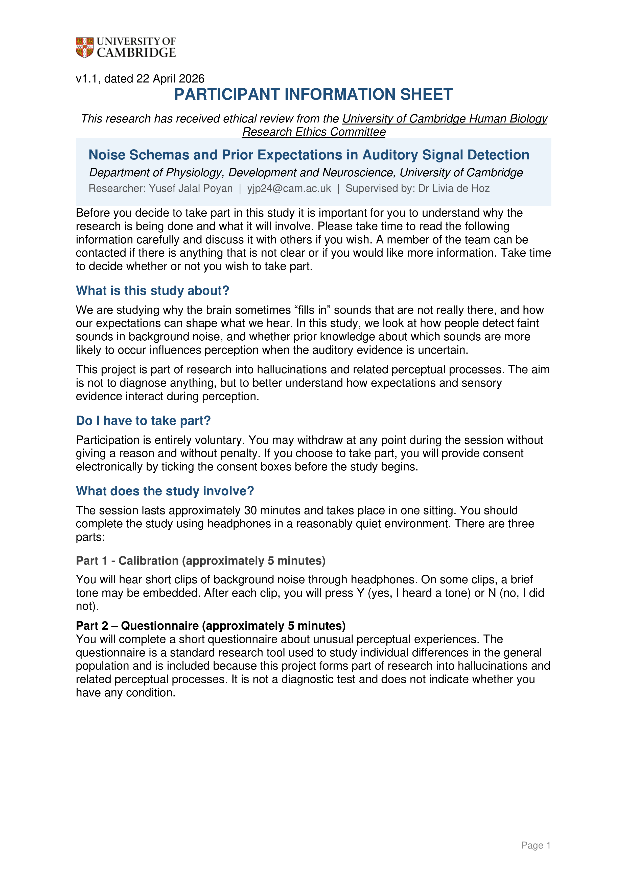 Participant Information Sheet page 1